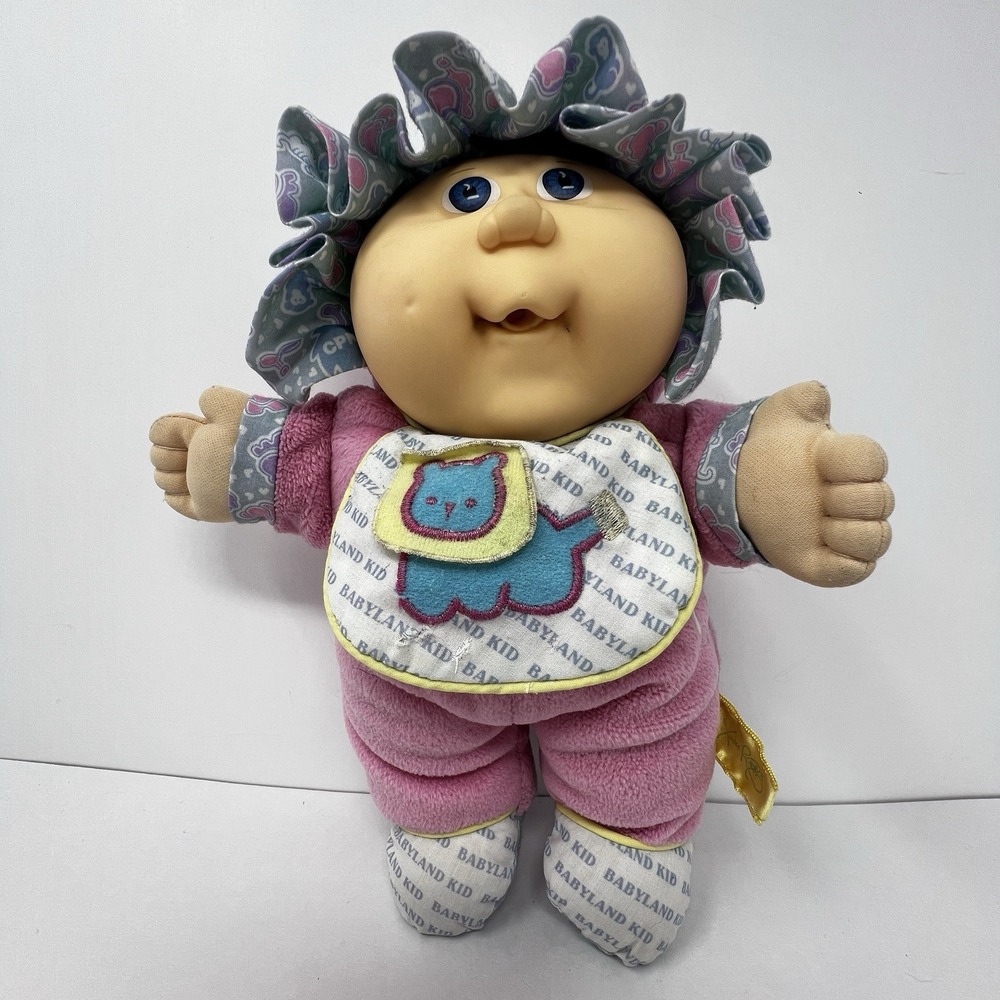Cabbage Patch Kid Babyland Doll Brown Hair Green Eyes Bib Vintage 1988 Hasbro
